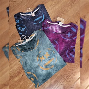 Модель 9085 Вареная футболка Принт Смайлик Три расцветки