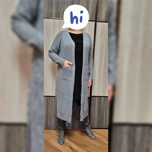 Модель 8528 Цвет серый глубокий красный Кардиган из