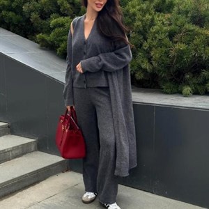 Стильный женский костюм-тройка оптом из Гуанчжоу — кардиган, жилет и брюки