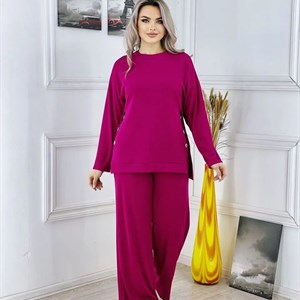 Двойка однотонная кофта разрез с пуговицами штаны