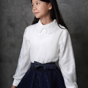  Шикарная блузка Кружевной ворот и кружевная сетка