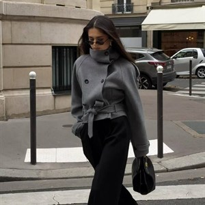 Укороченное пальто женское в стиле Zara — серое и коричневое