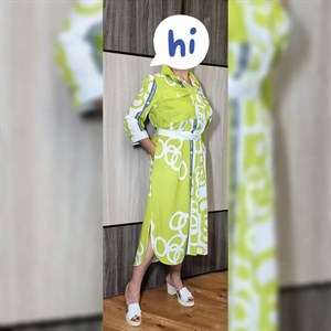 Модель 539 Платье рубашка Лен Цвет лайм и темный хакки