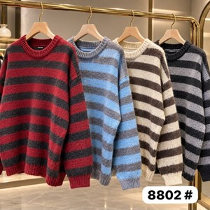 Женский свитер oversize в полоску — мягкая пушистая вязка из Гуанчжоу