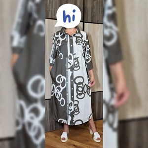 Модель 539 Платье рубашка Лен Цвет лайм и темный хакки